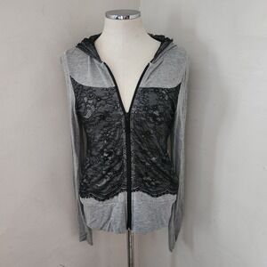 Evy's Tree Grey Lace Front Zip Up Hoodie Sweatshirt ETARS14 Womens Medium